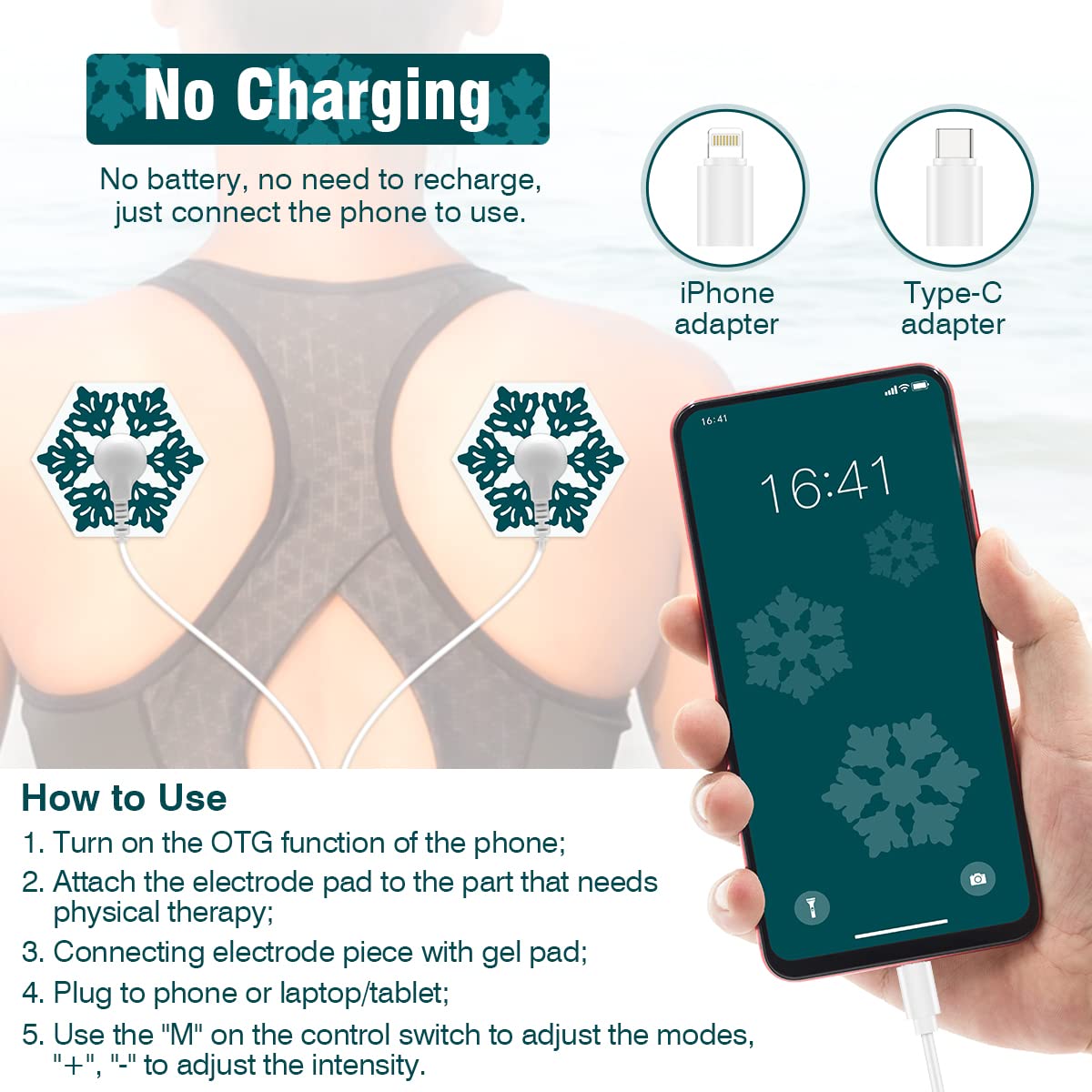 HANNEA TENS & EMS Unit Pain Relief Massager -Cell Phone Controlled Mini Muscle Stimulator Electrode Pads for Neck Back Shoulders Legs -6 Mode+8 Intensity, With 3 Connectors (Micro/USB C/iPhone) HANNEA TENS & EMS Unit Pain Relief Massager -Cell Phone Controlled Mini Muscle Stimulator Electrode Pads for Neck Back Shoulders Legs -6 Mode+8 Intensity, With 3 Connectors (Micro/USB C/iPhone)